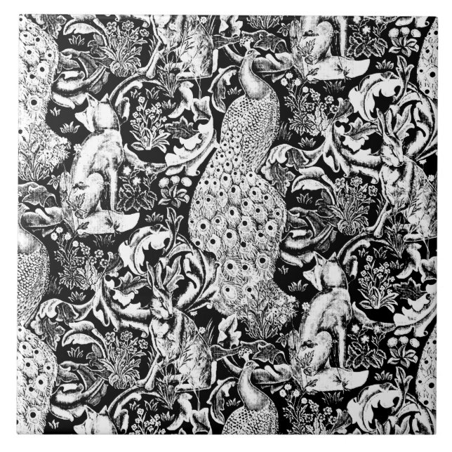 Azulejo De Cerámica Impresión del pavo real de Nouveau del arte, (Frente)