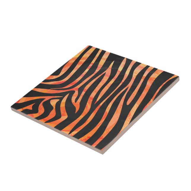 Azulejo De Cerámica Impresión en negro y Naranja de cebra (Lado)