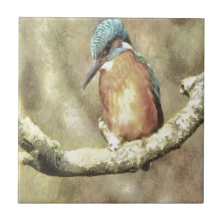Azulejo De Cerámica Impresionante Kingfisher En Acuarela