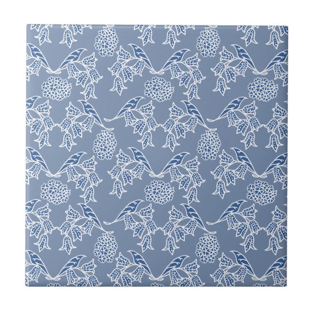 Azulejo De Cerámica Indigo azul Etnia Flora Impresión Cerámica Tile (Frente)