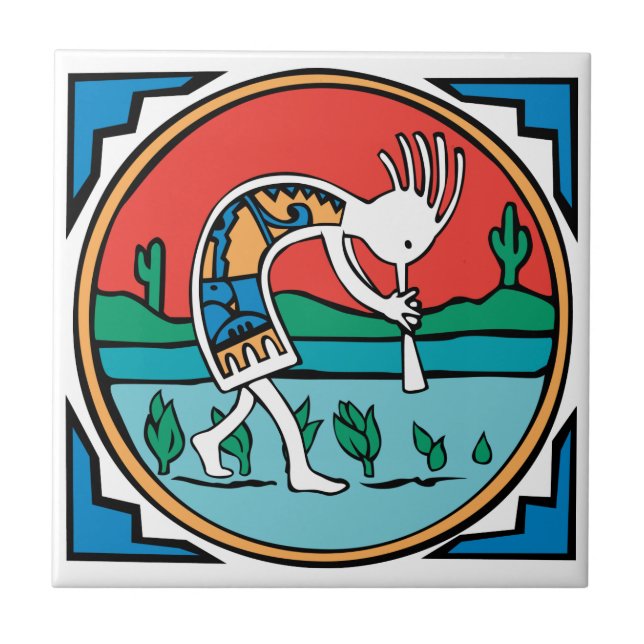 Azulejo De Cerámica Indio Kokopelli del nativo americano (Frente)