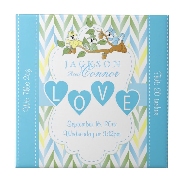 Azulejo De Cerámica Información de nacimiento - ardillas para bebés az (Frente)