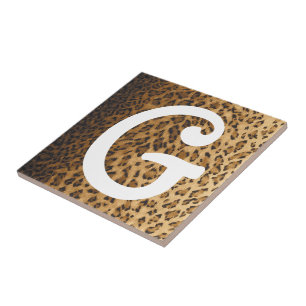 Azulejo De Cerámica Iniciales de monograma de impresión G de leopardo