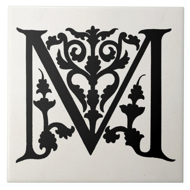 Azulejo De Cerámica Iniciales del pergamino "M" del monograma de la (Frente)