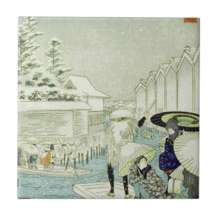 Azulejo De Cerámica Invierno japonés del vintage en el arte de