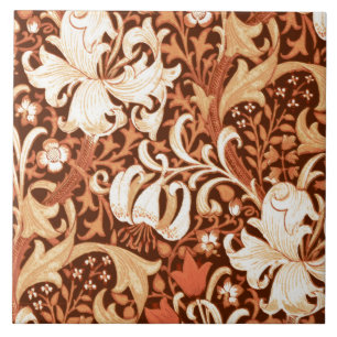 Azulejo De Cerámica Iris y lirio de William Morris, Brown y moreno