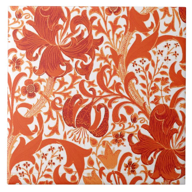 Azulejo De Cerámica Iris y lirio, mandarina de William Morris (Frente)