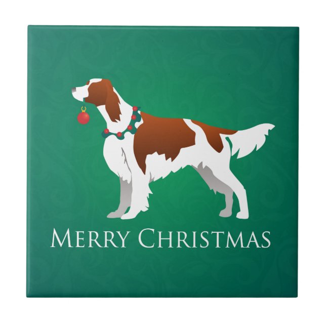 Azulejo De Cerámica Irlandés Red and White Setter Feliz diseño navideñ (Frente)