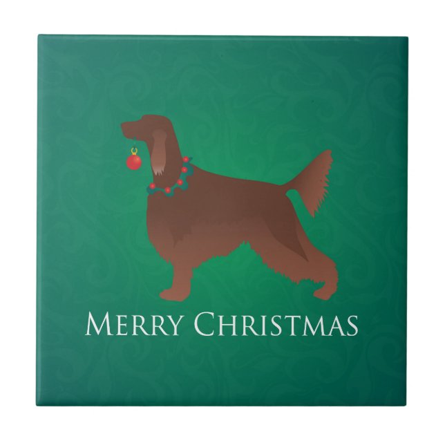 Azulejo De Cerámica Irlandés Setter Dog Merry Christmas Design (Frente)