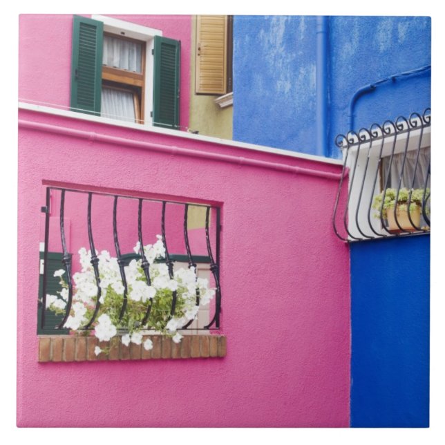 Azulejo De Cerámica Isla de Burano, Burano, Italia. Burano colorido (Frente)