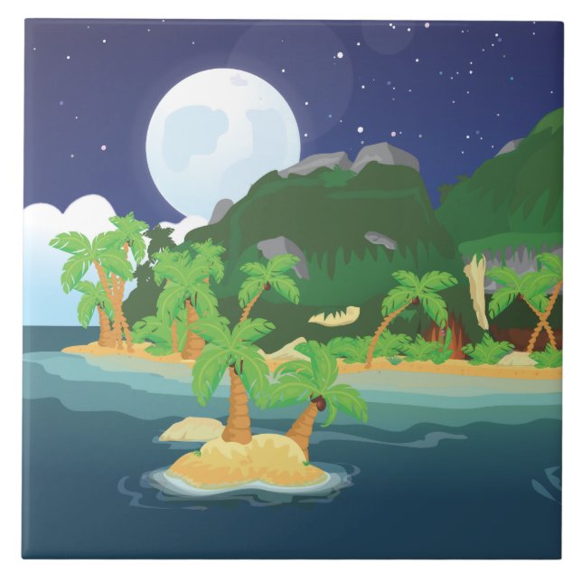 Azulejo De Cerámica Isla del Tesoro Tropical (Frente)