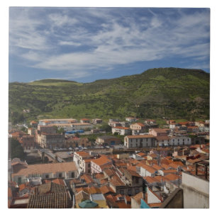 Azulejo De Cerámica Italia, Cerdeña, Bosa. Vista de la ciudad desde Ca