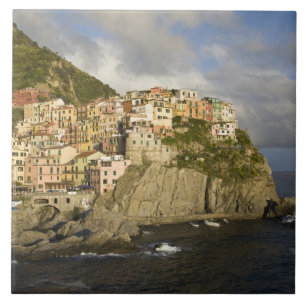 Azulejo De Cerámica Italia, Cinque Terre, Manarola. Pueblo en el acant