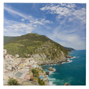 Azulejo De Cerámica Italia, Cinque Terre, Vernazza, Ciudad en la lader