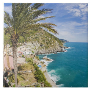Azulejo De Cerámica Italia, Cinque Terre, Vernazza, Ciudad en la lader