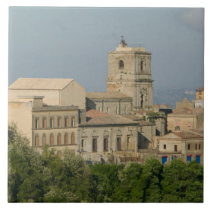 Azulejo De Cerámica Italia, Sicilia, Enna, vista de la ciudad desde Ro
