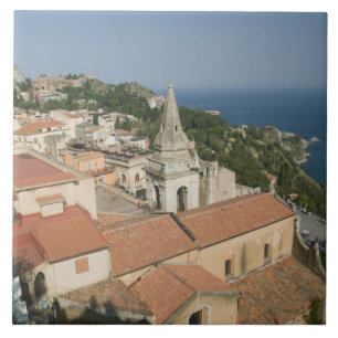 Azulejo De Cerámica ITALIA, Sicilia, TAORMINA: Vista hacia Piazza IX
