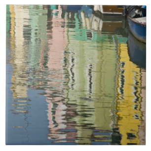 Azulejo De Cerámica Italia, Venecia, Burano. Casas multicolores a lo l