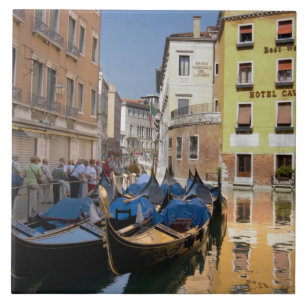 Azulejo De Cerámica Italia, Venecia, góndolas amarradas a lo largo del