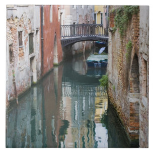Azulejo De Cerámica Italia, Venecia, reflejos y pequeño puente de