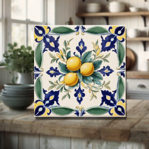 Azulejo de cerámica italiano de limón blanco azul