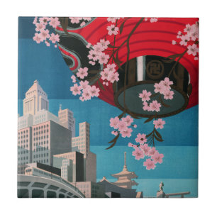 Azulejo De Cerámica Japón Tokio Cartel de viaje japonés vintage