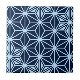 Azulejo De Cerámica Japonés Asanoha o modelo de estrella, azul añil