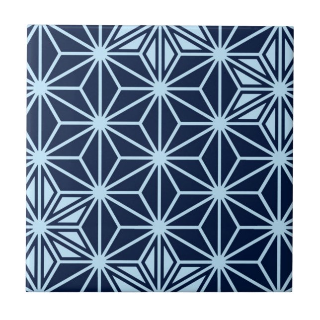 Azulejo De Cerámica Japonés Asanoha o modelo de estrella, azul añil (Frente)