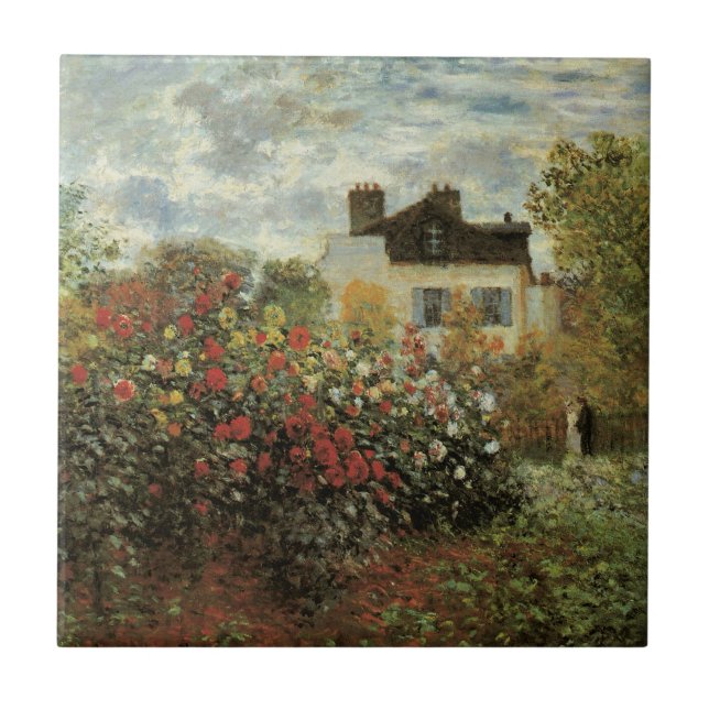 Azulejo De Cerámica Jardín de Monet en Argenteuil por Claude Monet (Frente)