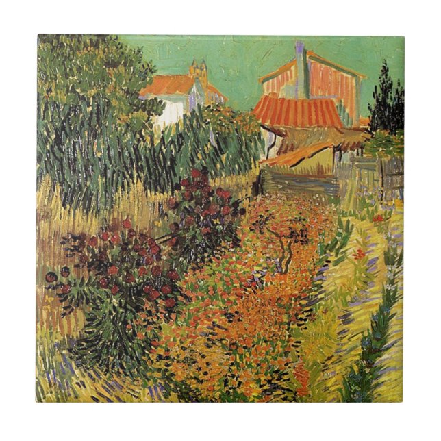 Azulejo De Cerámica Jardín detrás de una casa. Vincent van Gogh. (Frente)