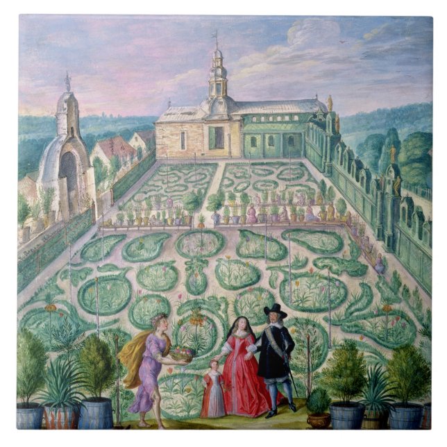 Azulejo De Cerámica Jardín holandés, 1650 (w/c en el papel) (Frente)