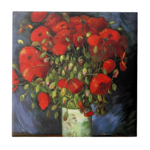 Azulejo De Cerámica Jarrón con amapolas rojas por Vincent van Gogh