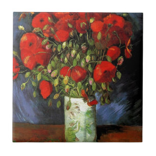 Azulejo De Cerámica Jarrón con amapolas rojas Vincent van Gogh