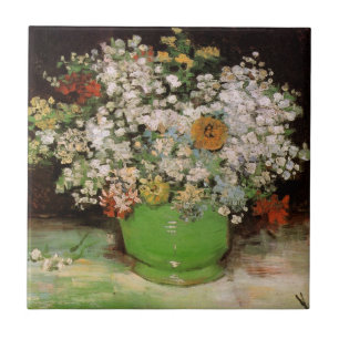 Azulejo De Cerámica Jarrón con flores de Zinnia por Vincent van Gogh