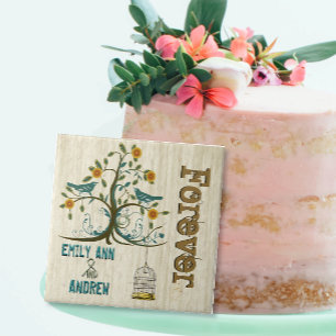 Azulejo De Cerámica Jaula de Pájaro Grano de Madera Árbol Aniversario