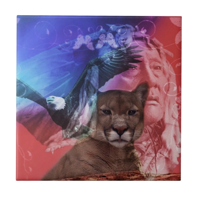 Azulejo De Cerámica Jefe nativo indio (Frente)