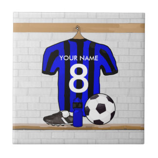 Azulejo De Cerámica Jersey de fútbol negro y azul personalizado del