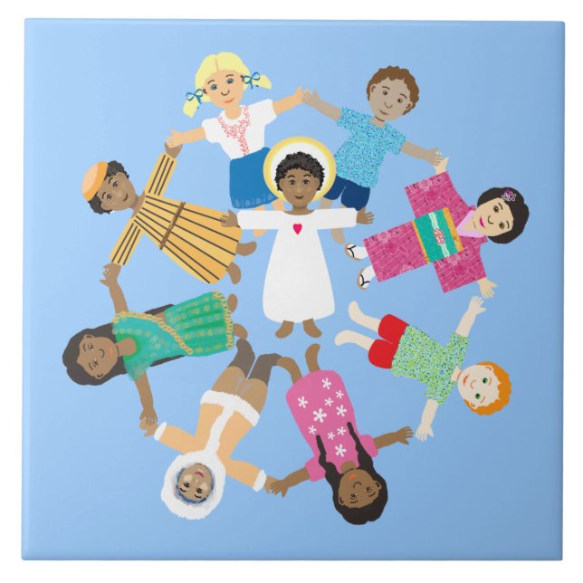 Azulejo De Cerámica Jesús ama a los niños pequeños (Frente)