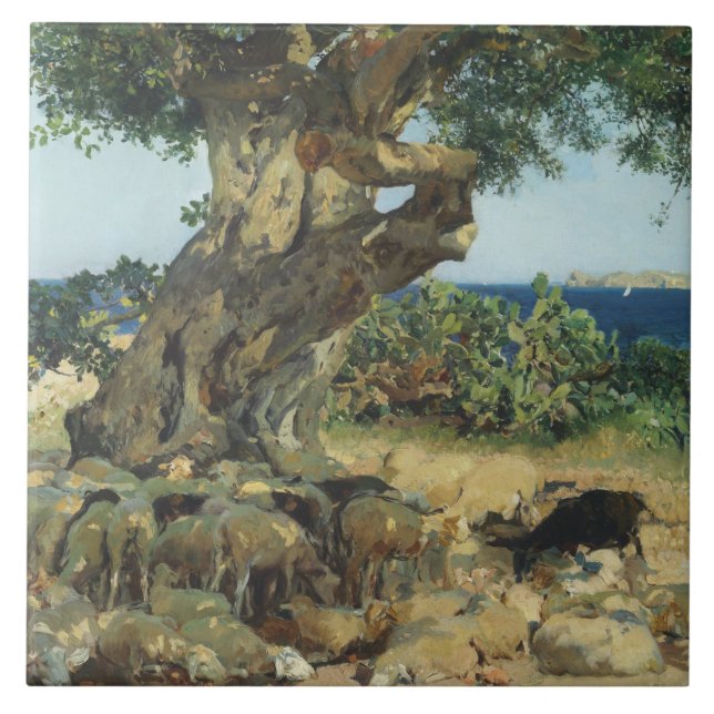 Azulejo De Cerámica Joaquín Sorolla - el árbol de algarroba (Frente)