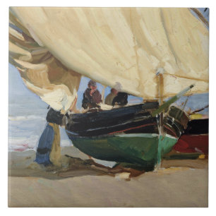 Azulejo De Cerámica Joaquín Sorolla - Pescadores. Barcas varadas