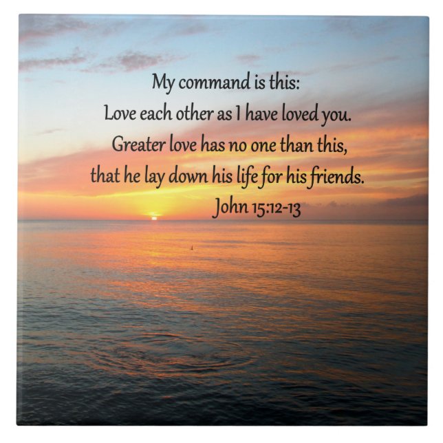 AZULEJO DE CERÁMICA JOHN 15:12 SOL SOBRE EL OCÉANO (Frente)