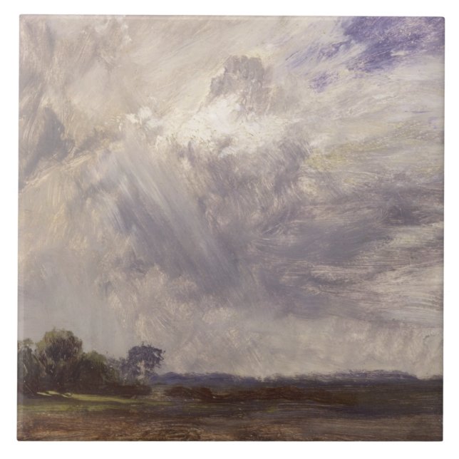 Azulejo De Cerámica John Constable| Paisaje con cielo gris, c. (Frente)