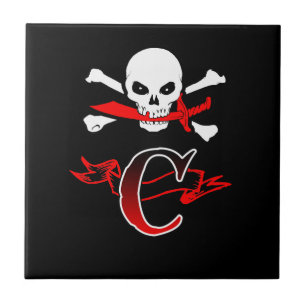 Azulejo De Cerámica Jolly Roger C Monograma Inicial