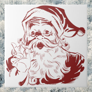 Azulejo De Cerámica Jolly Santa Claus en Red Fun Retro Feliz Navidad