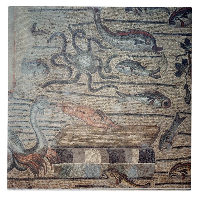 Azulejo De Cerámica Jonah que es escupido hacia fuera por la ballena, (Frente)