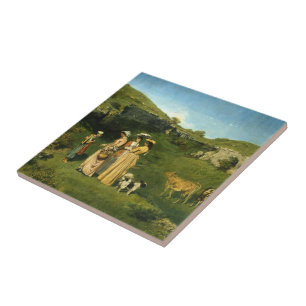 Azulejo De Cerámica Jóvenes damas de la aldea