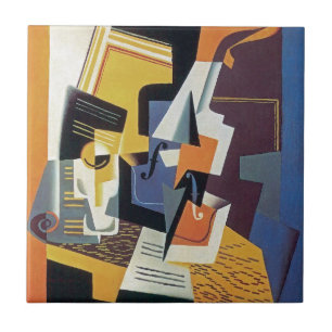 Azulejo De Cerámica Juan Gris - Violín y vaso - Arte abstracto