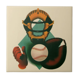 Azulejo De Cerámica Jugador de béisbol deportivo vintage, catcher con