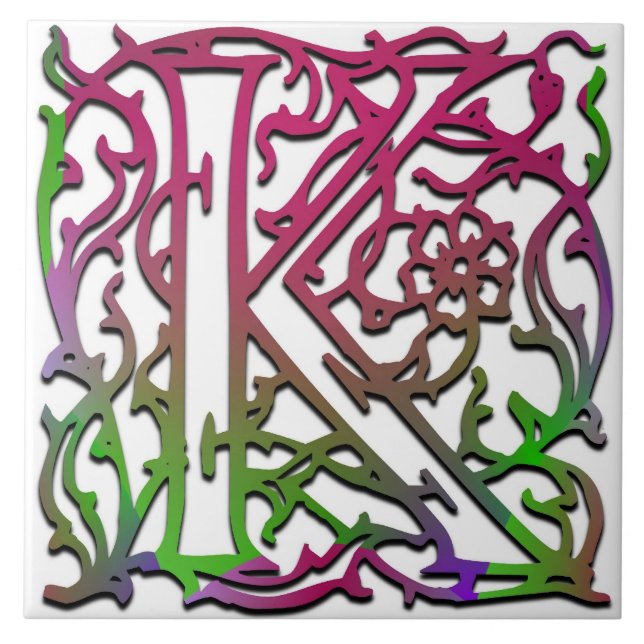 Azulejo De Cerámica K Monograma "Jardín Besque" Tile cerámico (Frente)