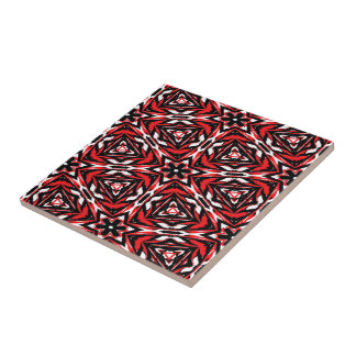 Azulejo De Cerámica Kaleidoscopio negro, blanco y rojo